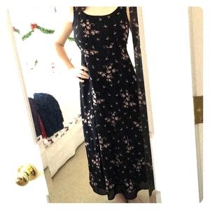 Robbie Bee Black Dress with Pink Floral Design